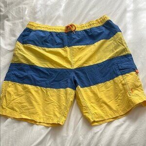 Polo Ralph Lauren Y2K swim bathing suit Blue Yellow Striped Shorts Men’s L prep